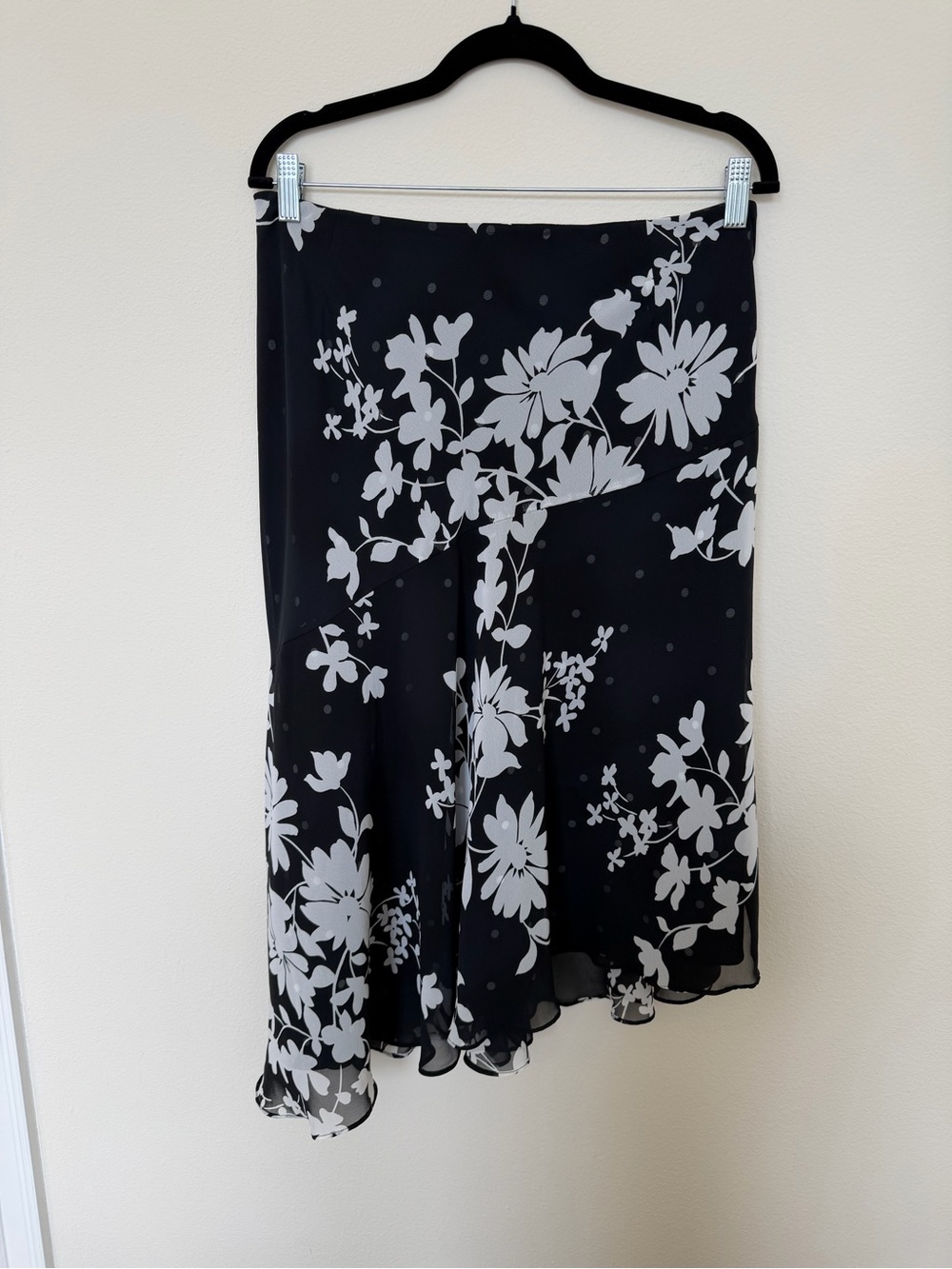 Nine & Company Polka Dot Floral Asymmetrical Bias Cut Midi Skirt Size 16 / XL